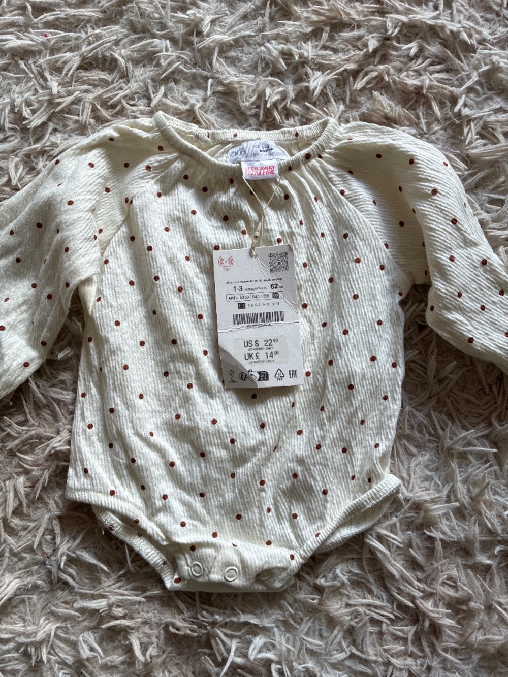 Long Sleeve Zara One Piece Size 1-3 Months 0-3